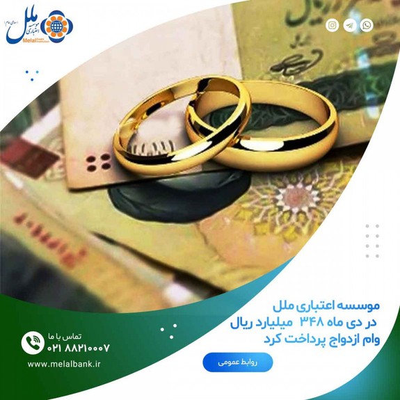 موسسه اعتباری ملل در دی ماه ۳۴۸ میلیارد ریال وام ازدواج پرداخت کرد موسسه اعتباری ملل در دی ماه ۳۴۸ میلیارد ریال وام ازدواج پرداخت کرد