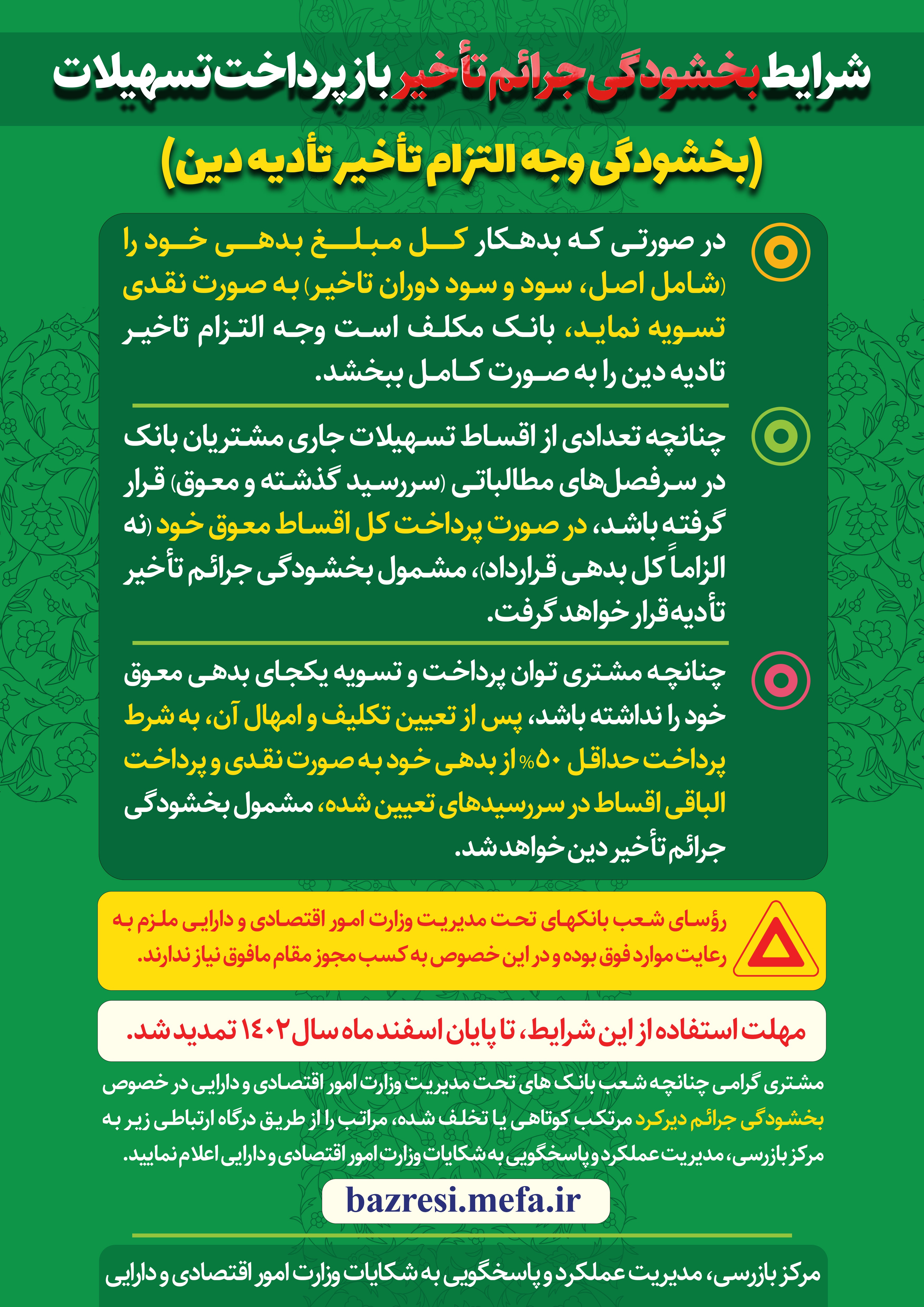 تمدید مهلت بخشودگی جریمه بدهکاران بانک صادرات ایران تا پایان سال ١٤٠٢ تمدید مهلت بخشودگی جریمه بدهکاران بانک صادرات ایران تا پایان سال ١٤٠٢