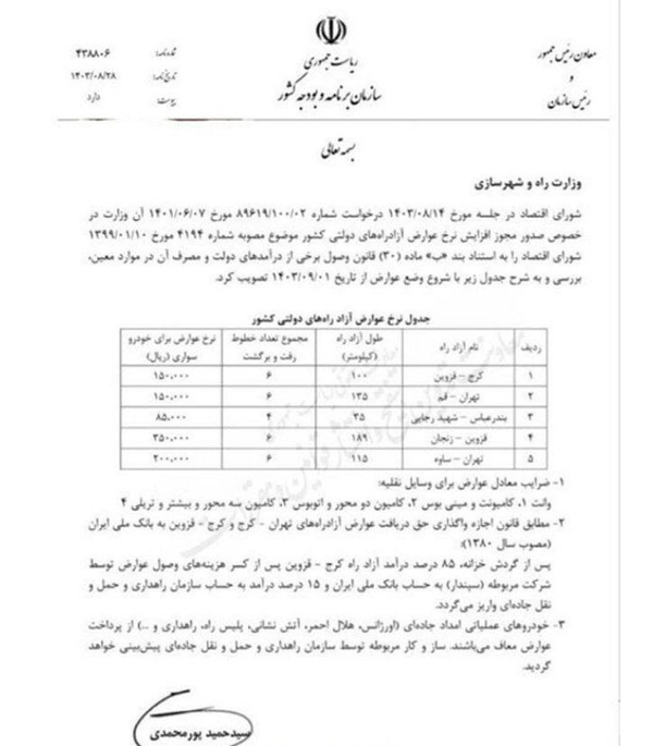 نرخ جدید عوارض آزادراهی اعلام شد نرخ جدید عوارض آزادراهی اعلام شد