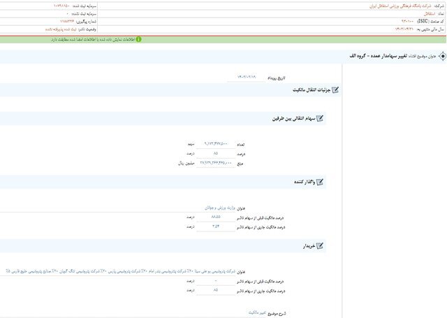 اعلام جزئیات تغییرات سهام عمده باشگاه استقلال اعلام جزئیات تغییرات سهام عمده باشگاه استقلال