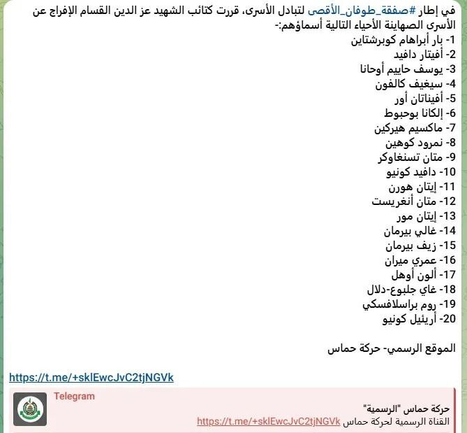 قسام تمام اسرای زنده را آزاد کرد؛ مرحله دوم تبادل با نظارت صلیب سرخ انجام شد+ فیلم قسام تمام اسرای زنده را آزاد کرد؛ مرحله دوم تبادل با نظارت صلیب سرخ انجام شد+ فیلم