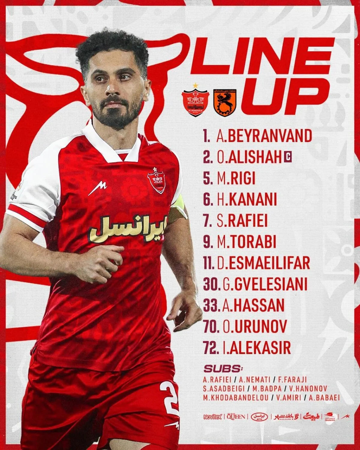 ترکیب پرسپولیس در بازی امروز مقابل مس رفسنجان
